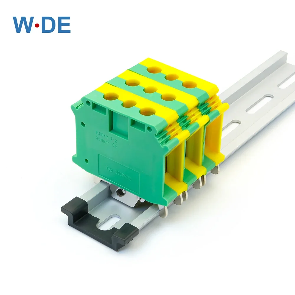 1 Piece PE Din Rail Terminal Blocks Ground UISLKG-35 Earth Universal Class Connector Screw Terminal Block UISLKG35