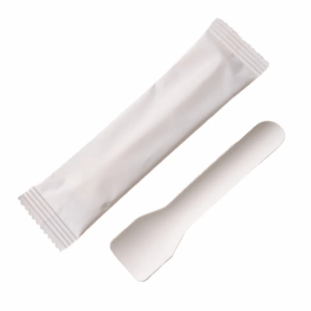 

100Pcs Individual Packing Disposable Spoon Fork Eco-Friendly White Ice Cream Spoons Degradable Durable Dessert Cake Scoop