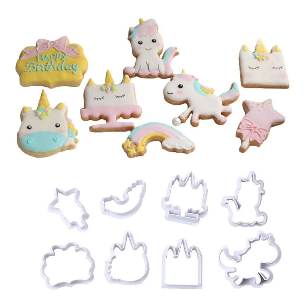 8Pcs/Set Cute Cartoon Cookie Cutter DIY Unicorn Dinosaur Flamingos Car Shape Cookie Mold Pastry Embossing Biscuit Baking Mold