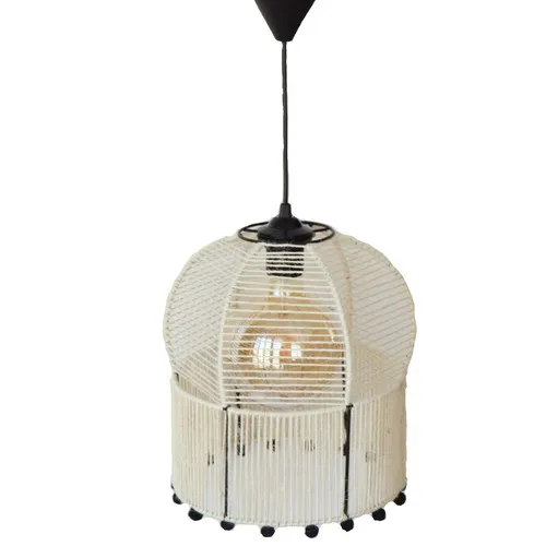 

North Chandelier Straw Rope Coiled Pompon Design Pendant Lamp Chandelier