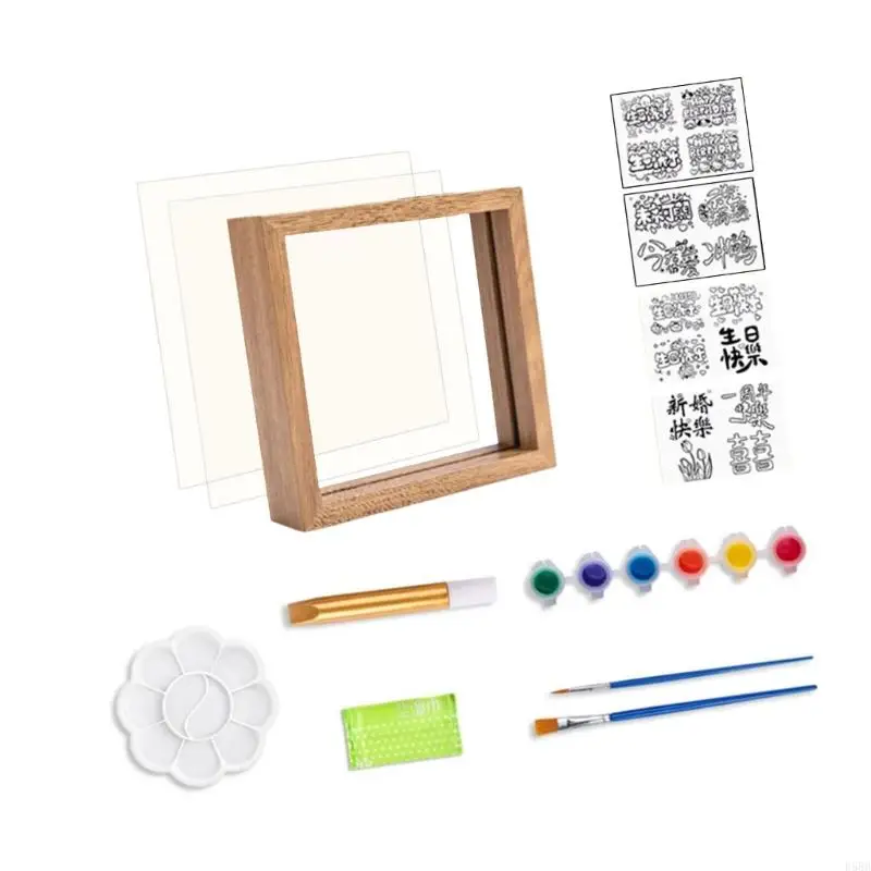 D5BB Tay cầm nghệ thuật Craft Set Glass Paintion với 6 màu sơn cho các bà mẹ cha sinh nhật