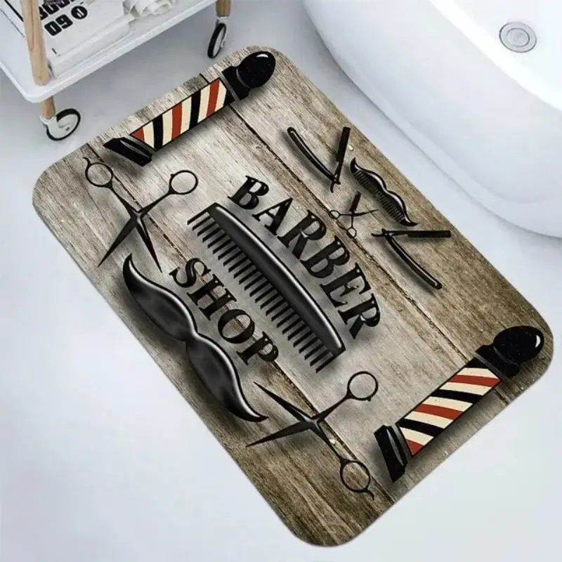 Barbershop Entrance Door Mat for Barber Bedroom Home Decoration Carpets Non Slip Washable Vintage Porch Bath Kitchen Floor Rugs