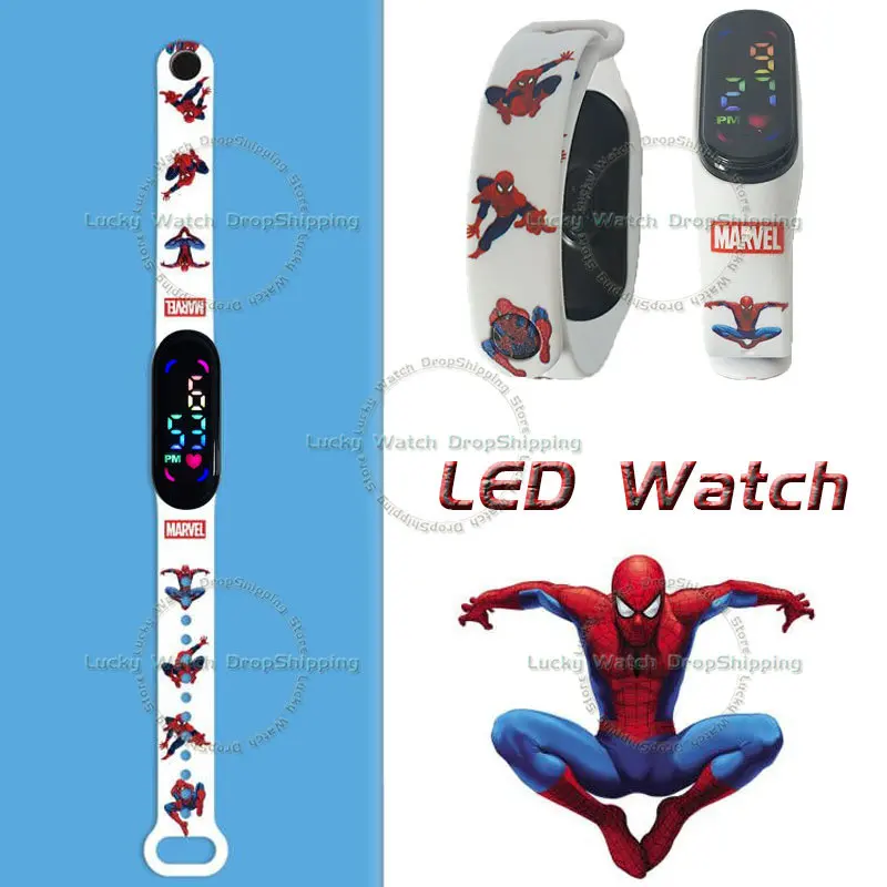 Disney spiderman relógio das crianças dos desenhos animados anime personagem impressão led à prova dwaterproof água esportes eletrônico pulseira