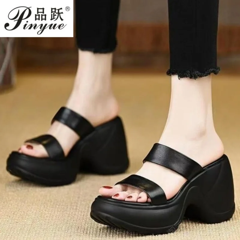 Ladies Shoes High Open Toe Women's Slippers Summer Simple Solid Outdoor Casual Platform Wedge Slippers Zapatos De Mujer 35-39
