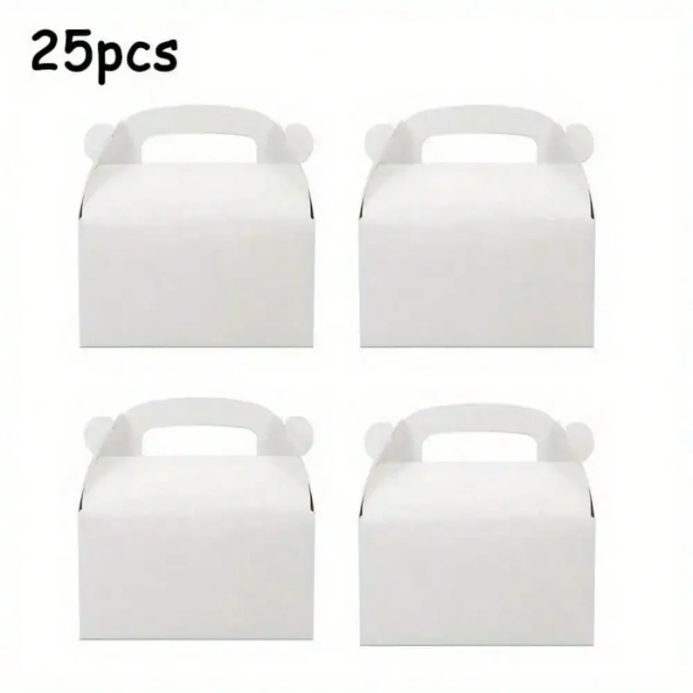 25pcs White Party Favor Treat Boxes, Gable Paper Gift Boxes With Handles. Perfect For Wedding, Birthday, Graduation