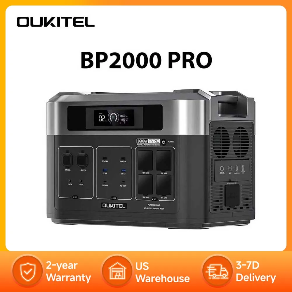 OUKITEL BP2000 Pro Portable Power Station, 3600W 2048Wh LiFePO4 Solar Generator, Home Backup Battery with Fast Charging for Outdoor Camping, RV and Emergency Power
