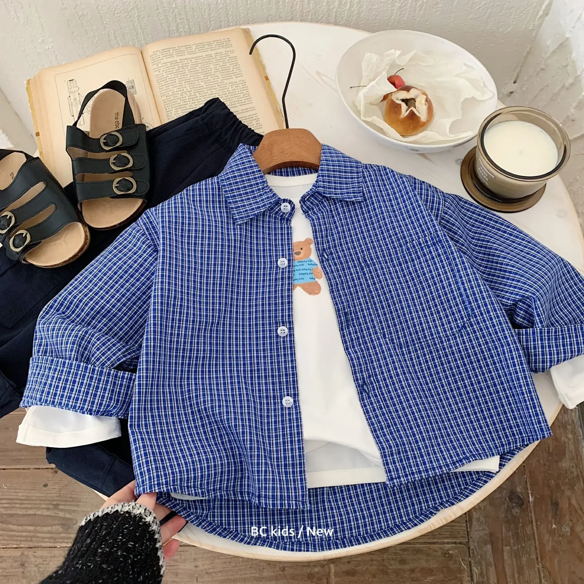 

Toddler Boys Autumn T-shirt New Retro Plaid Turn Down Collar Kids Baby Boys Shirts Single Breasted Long Sleeves Baby Boys Tops