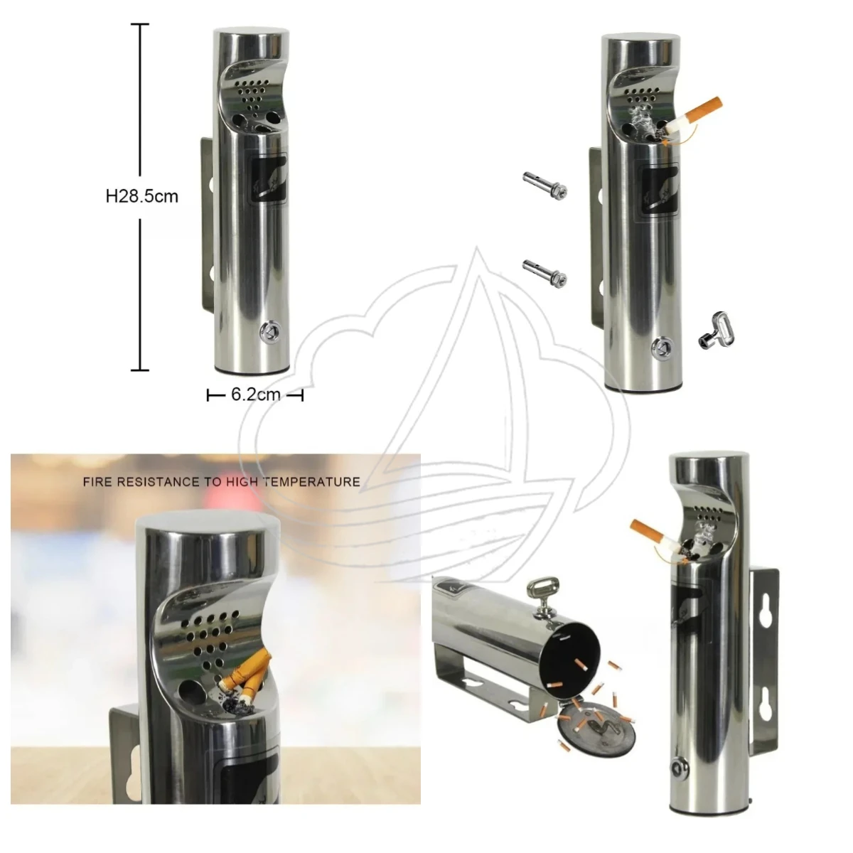 Stainless Steel Outdoor Ashtray, Wall Hanging Waterproof Cigarette Ash Tray, Space Saving Public Use for Mall Hotel Patio