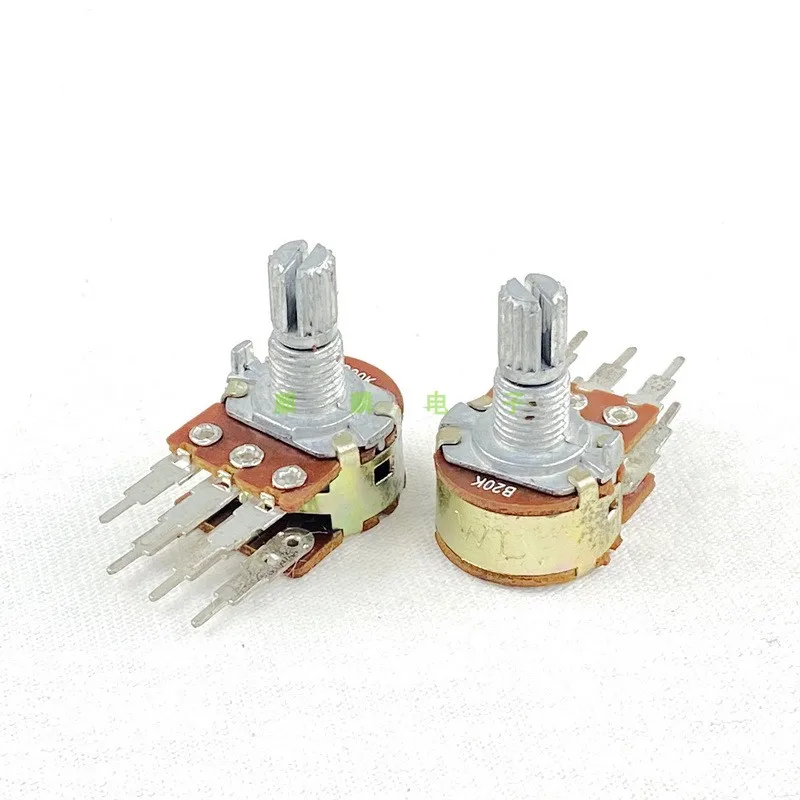 2 Piece 16 Type B20K Stereo Channel Volume Adjust Potentiometer Flower Shaft 15mm Long Feet 6-Pin