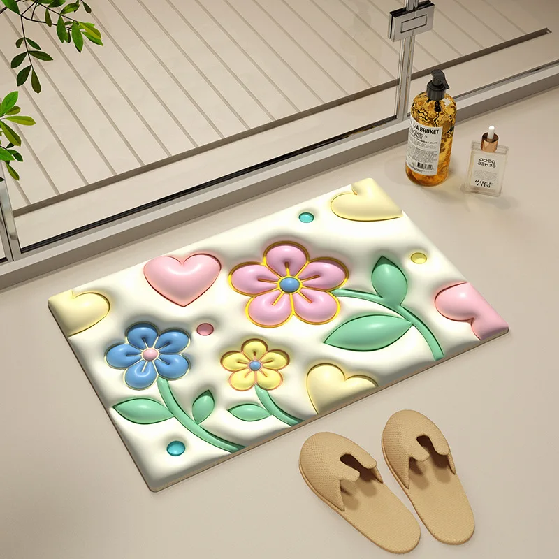 3d Three-Dimensional Expansion Small Flower Absorbent Floor Mat Bathroom Non-Slip Mat Toilet Toilet Floor Mat