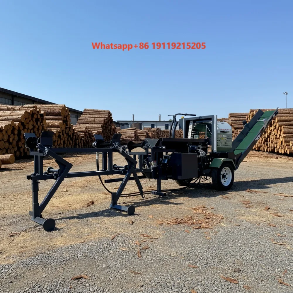 15T Electric Start Firewood Processor Cutter Splitter with Table Feeding Wood Machine and Conveyor Core Component Engine