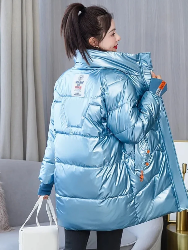 Parka Women 2024 New Winter Jacket Glossy Short Coat Cotton Padded Casual Parkas Jackets Thick Warm Female Overcoat Outwear