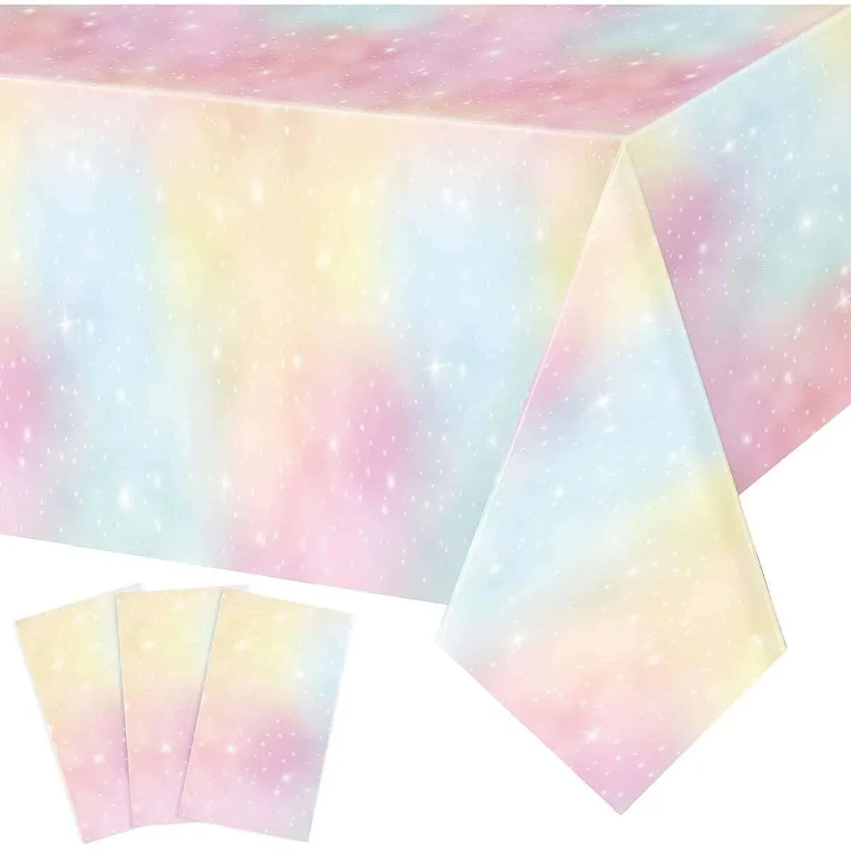 1pc Rainbow Tablecloths Unicorn Table Cloth Birthday Party Decorations Plastic Disposable Rainbow Tie Dye Table Covers for Girls