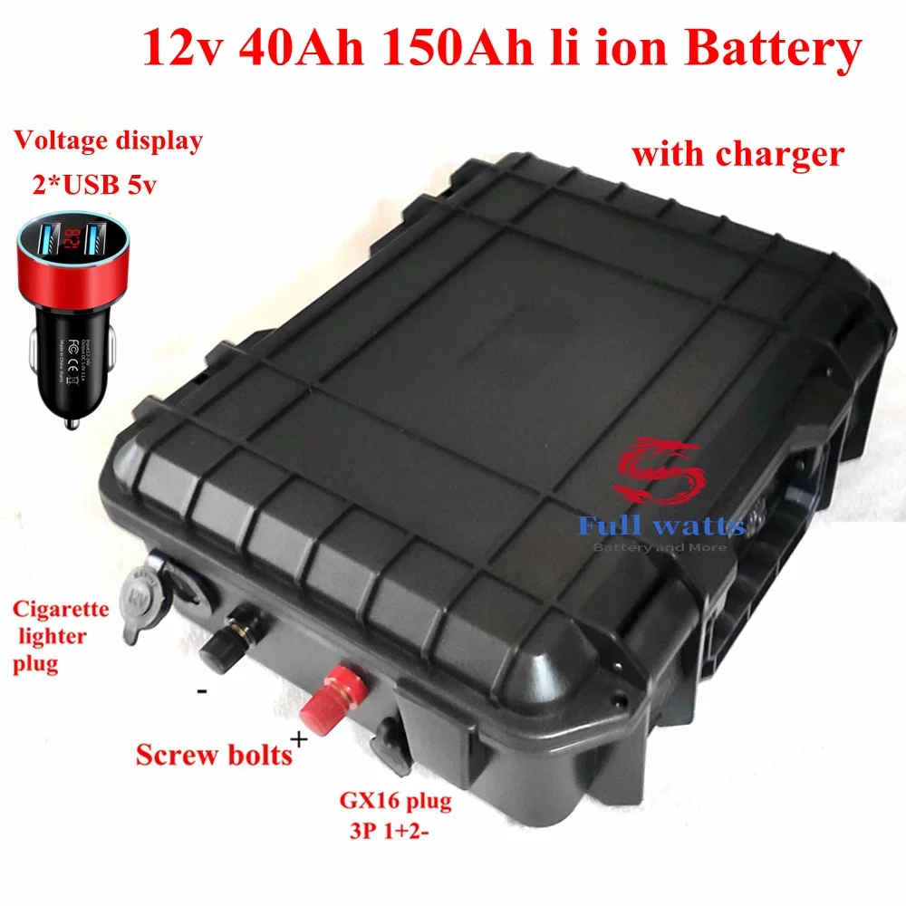 Waterproof 12v 100ah lithium battery 12v 40AH 60AH 80AH 120AH 150AH USB Solar Energy Storage Battery fishing boat + 10A charger