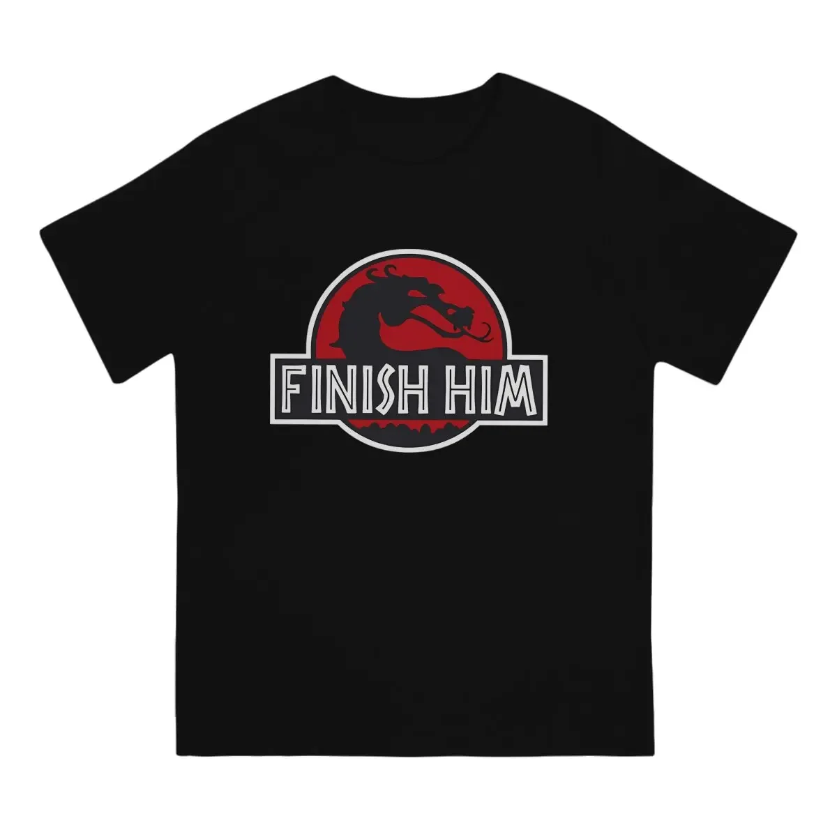 Vintage Finish Him T-Shirts for Men Round Collar Pure Cotton T Shirt Mortal Kombat Fighting Game Short Sleeve Tee Shirt