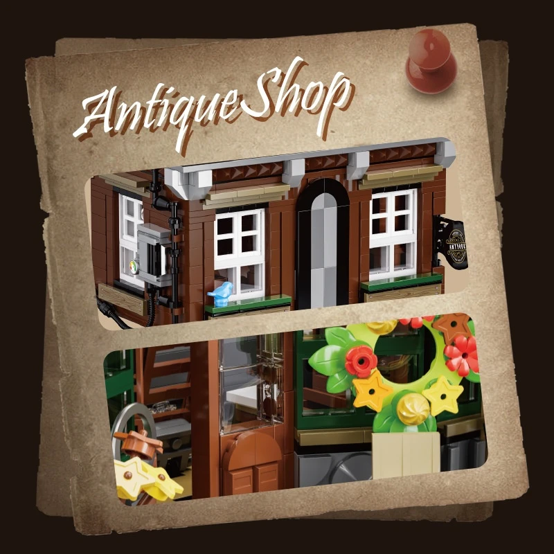 Medieval antique shop building blocks assembled desktop ornaments, street scene grocery store assembly, children's toy gifts