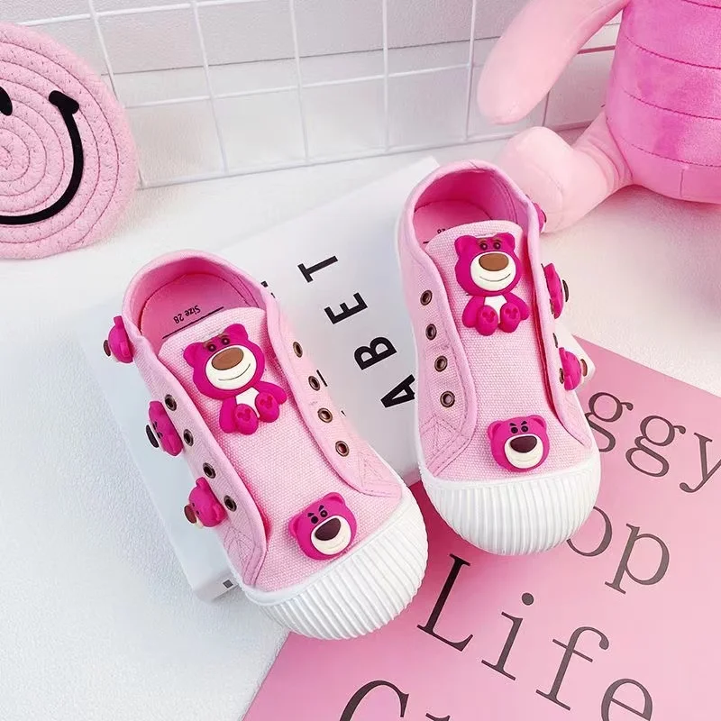 

Strawberry Bear pink Kids Canvas Shoes Sneakers Breathable New Spring 2024 Fashion Toddler Toddler Girls Shoes Kids Casual Shoes