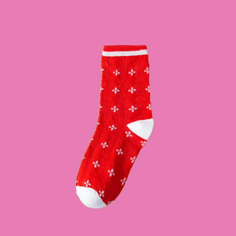 3/6 Pairs High Quality Women's Red Socks Mid-tube Socks Spring And Autumn Cotton Socks Bright Red Wedding Festive Socks