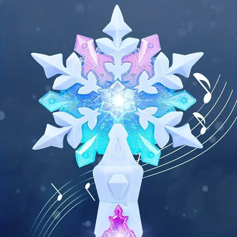 5F-Princess Snow Wand Toy Fairy Girls Glowing Wands Christmas Halloween Children Toys Snowflake Light Sound Sticks Kid Cosplay