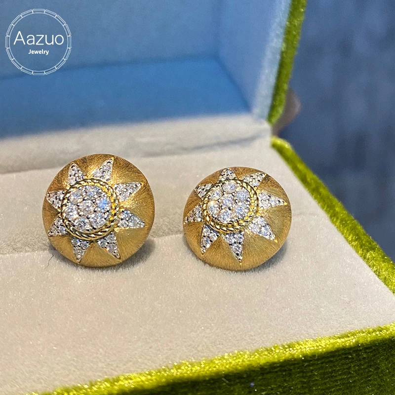 

Aazuo винтажные ювелирные изделия из желтого золота 18 карат с настоящим бриллиантом 0,56 карата H SI, роскошные круглые серьги-гвоздики в подарок для женщин, помолвка, вечеринка Au750