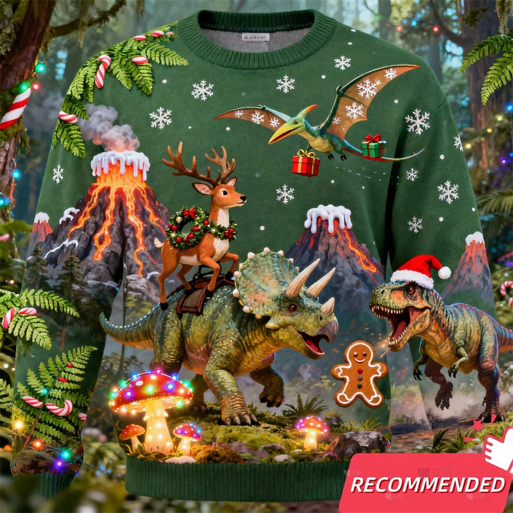 2025年秋 大人子供用 アグリークリスマスセーター メリークリスマス 面白い恐竜 ホリデー クルーネック プルオーバー ジンジャーブレッドマン スウェットシャツ