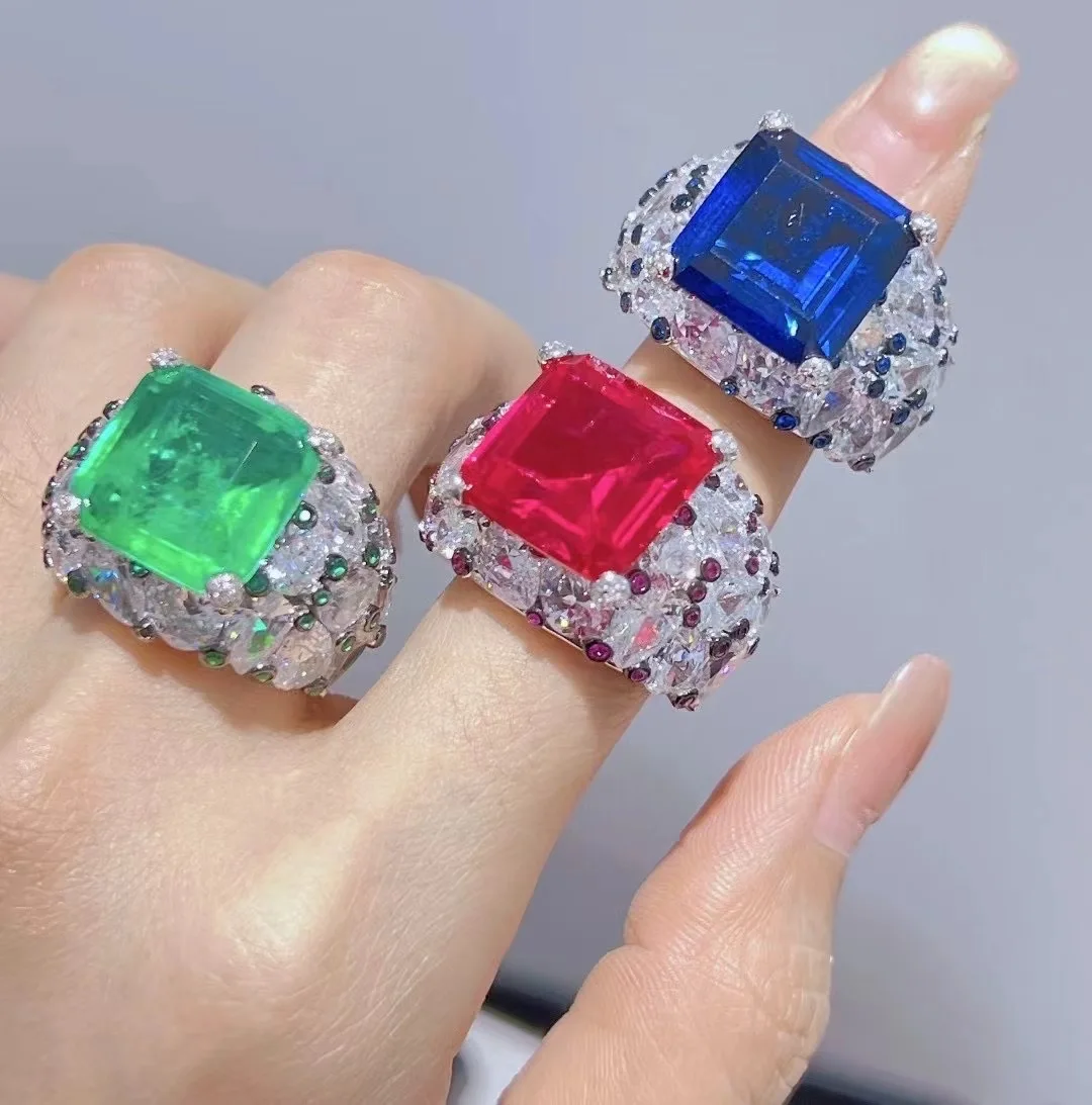 

ARIGAYA настоящее серебро 925 пробы с большим зеленым изумрудом, красным рубином, сапфиром, синим углеродным бриллиантом, кольца с драгоценными камнями, женские роскошные ювелирные изделия