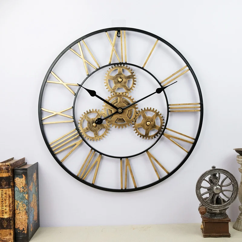 Retro Wall Clock 3D Decorative Luxury Art Big Gear Iron Vintage Large Wall Clock Handmade Oversized On The Wall For Gift