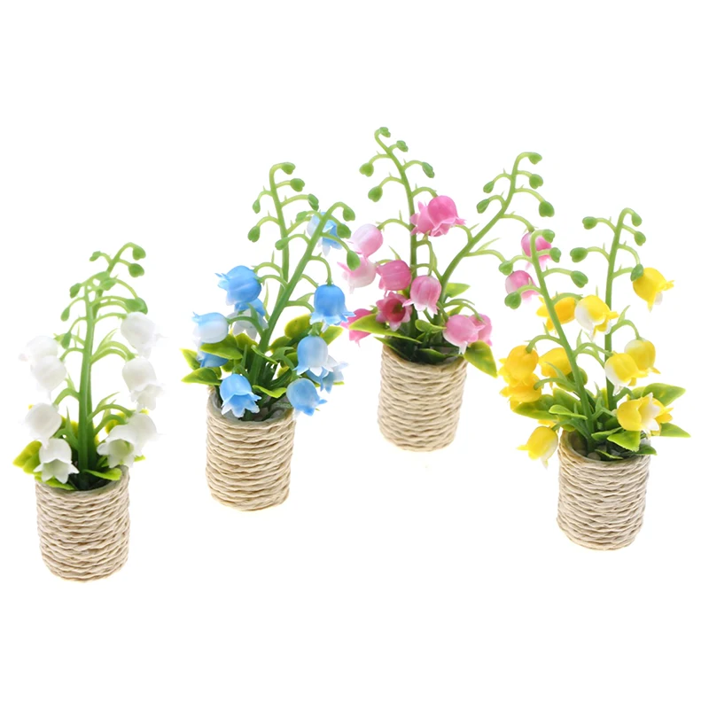 1:12 casa de muñecas en miniatura, lirio del valle, planta en maceta, maceta, bonsái, modelo de decoración para el hogar, juguete, accesorios para casa de muñecas