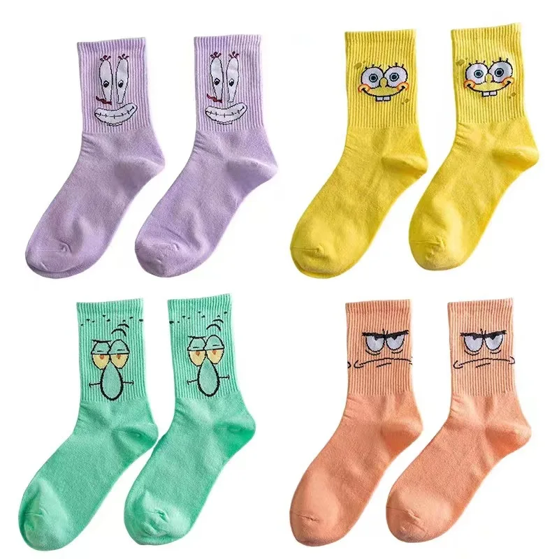 Cartoon SpongeBobs Women\'s Socks High Quality Fashion Men\'s Women Sock Printed Casual Hip-Hop Personality Adult Couple Stockings