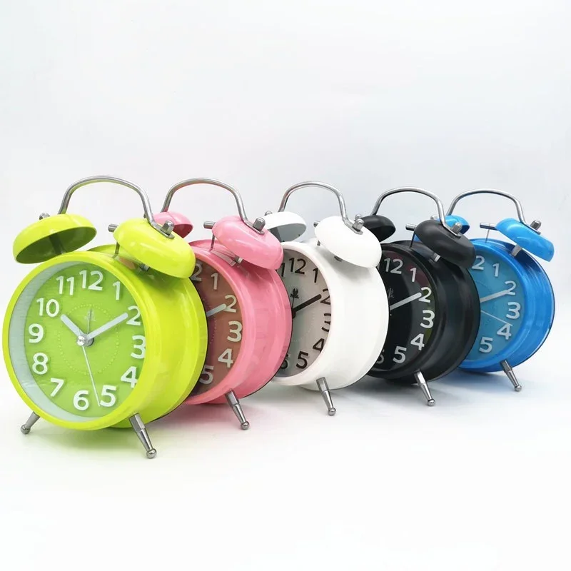 

4 Inch Silent Bell Clock, Metal Double Ring Alarm Clock with Night Light, Desk Needle Clocks, Children's Alarm Clock, Pink