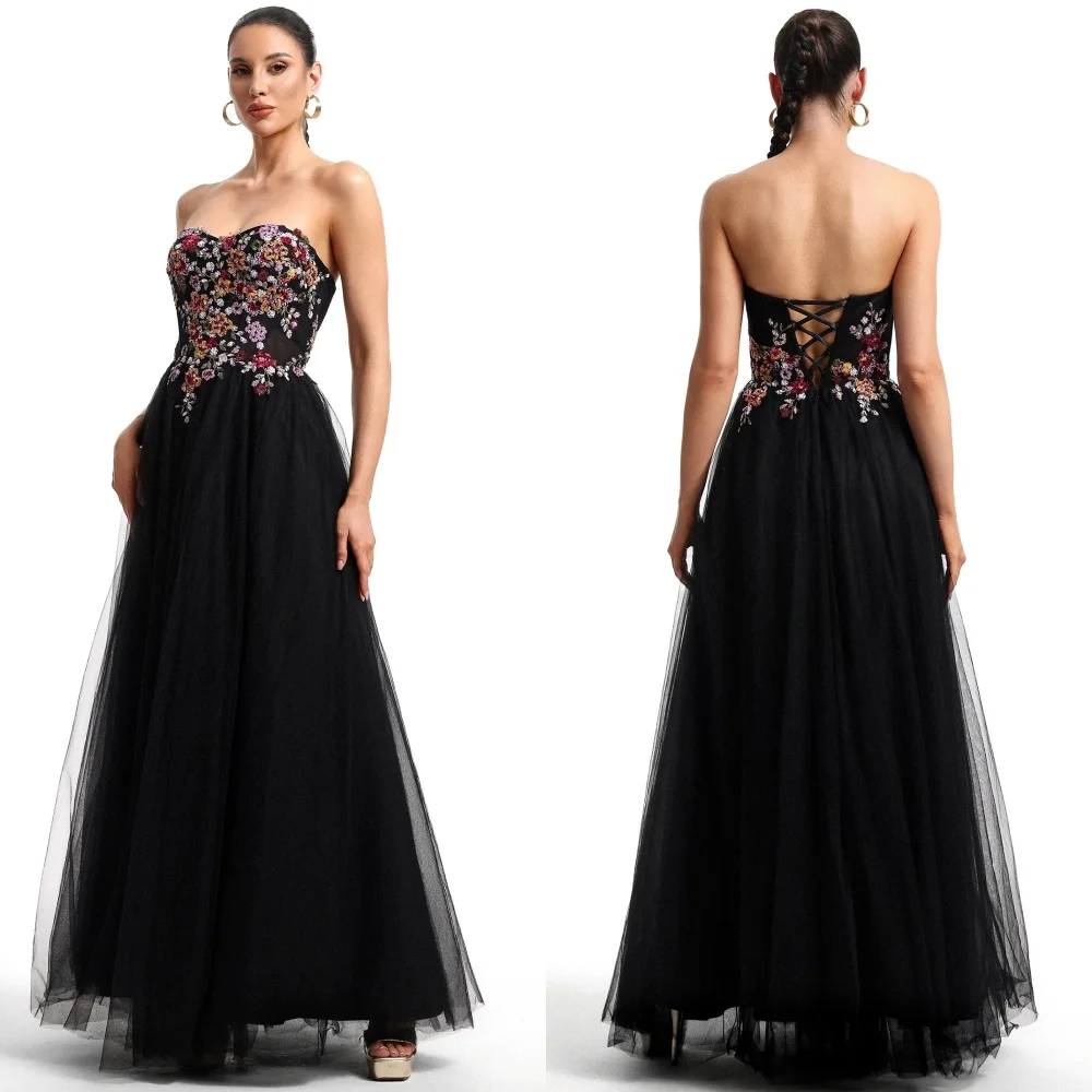 

Customized Modern Style Classic Tulle Sequined Ruched A-line Strapless Midi Dresses Bespoke Occasion Dresses Sizes Available