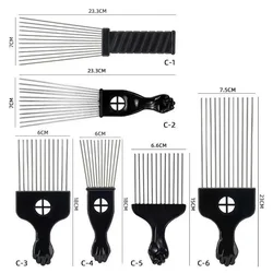 African Fist Comb Barbershop Brush Black Perm Pick Hair Comb Styling Steel Needle Comb Professioanl Mens Hairdressing Comb Tools