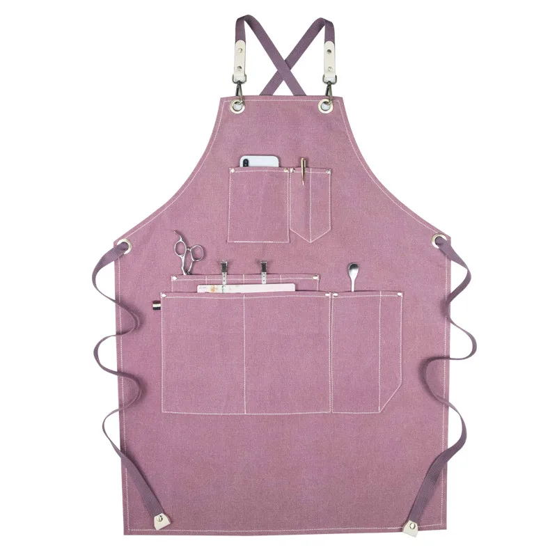 Apron Factory Sale Pink Unisex Workwear For Men Canvas Black Bib Adjustable Cooking  For Woman With Tool Pockets Kitchen Aprons