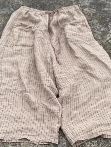 오리지널 디자인 스트라이프 컬러 우븐 린넨 밴딩 와이드 레그 캐주얼 여성 바지 루즈 슬리밍 스트레이트 레그 트라우저