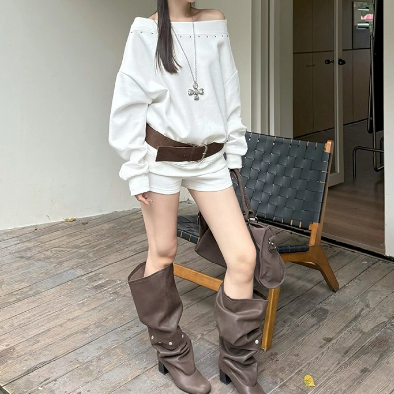 العصرية الشارع مائل الكتف المسامير نسخة كبيرة الرجعية الخريف خارج الكتف فضفاضة عارضة سترة #3