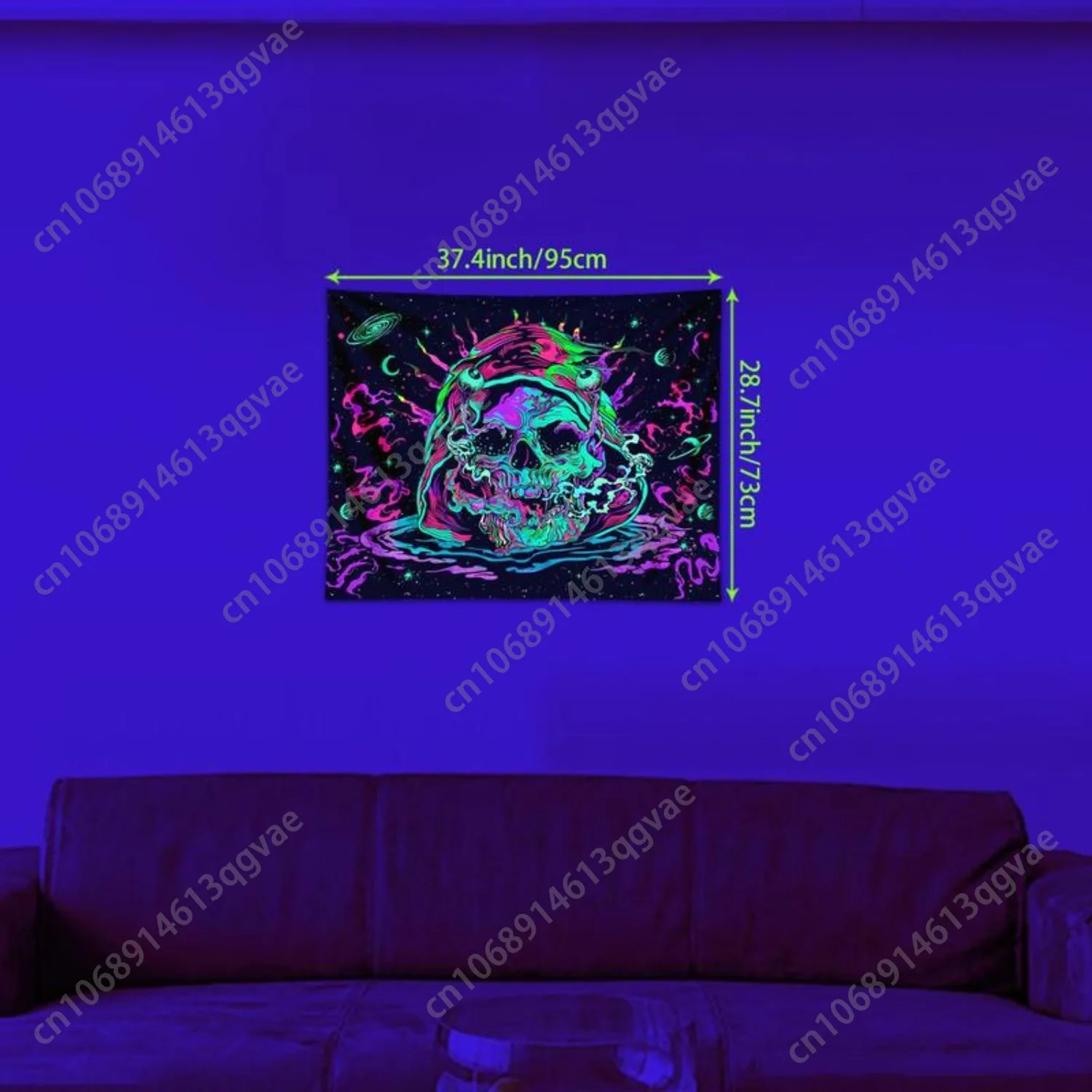الجمجمة نمط نسيج الأشعة فوق البنفسجية استجابة الضوء الأسود نسيج الفضاء كوكب السماء المرصعة بالنجوم نسيج للمنزل غرفة نوم مخصص الديكور
