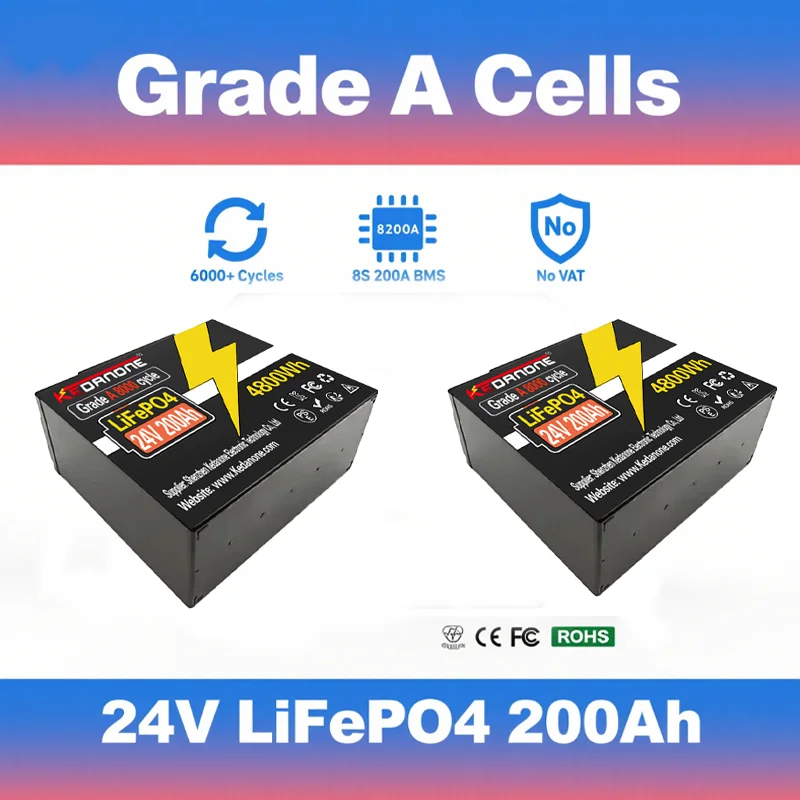 

100%New LiFePO4 24V 100ah 150ah 200ah 220Ah LiFePO4 Lithium Battery 100A BMS 6000+ cyclic for Inverter Solar RV