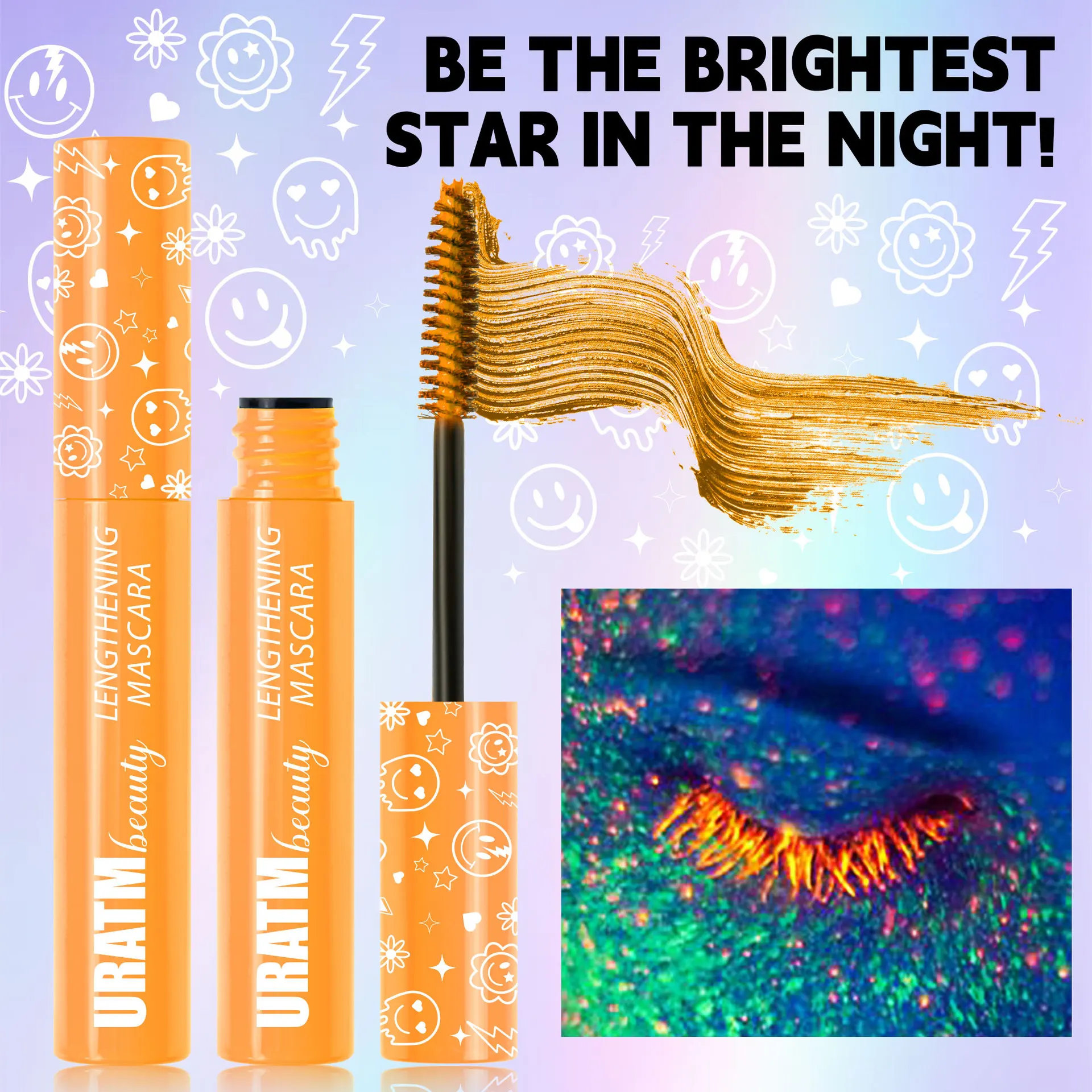 6 color Fluorescent Mascara, URTM Multi-Color Glow-in-the-Dark Eyelash Makeup,Waterproof, Smudge-Proof & Clump-Free,Long-Lasting