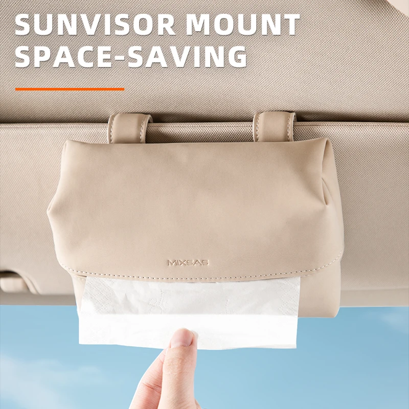 

MIXSAS Car Tissue Box Soft Leather Back Seat Tissue Bag Car Sun Visor Hanging Tissue Napkin Case Holder for BMW/ZEEKR/Xpeng