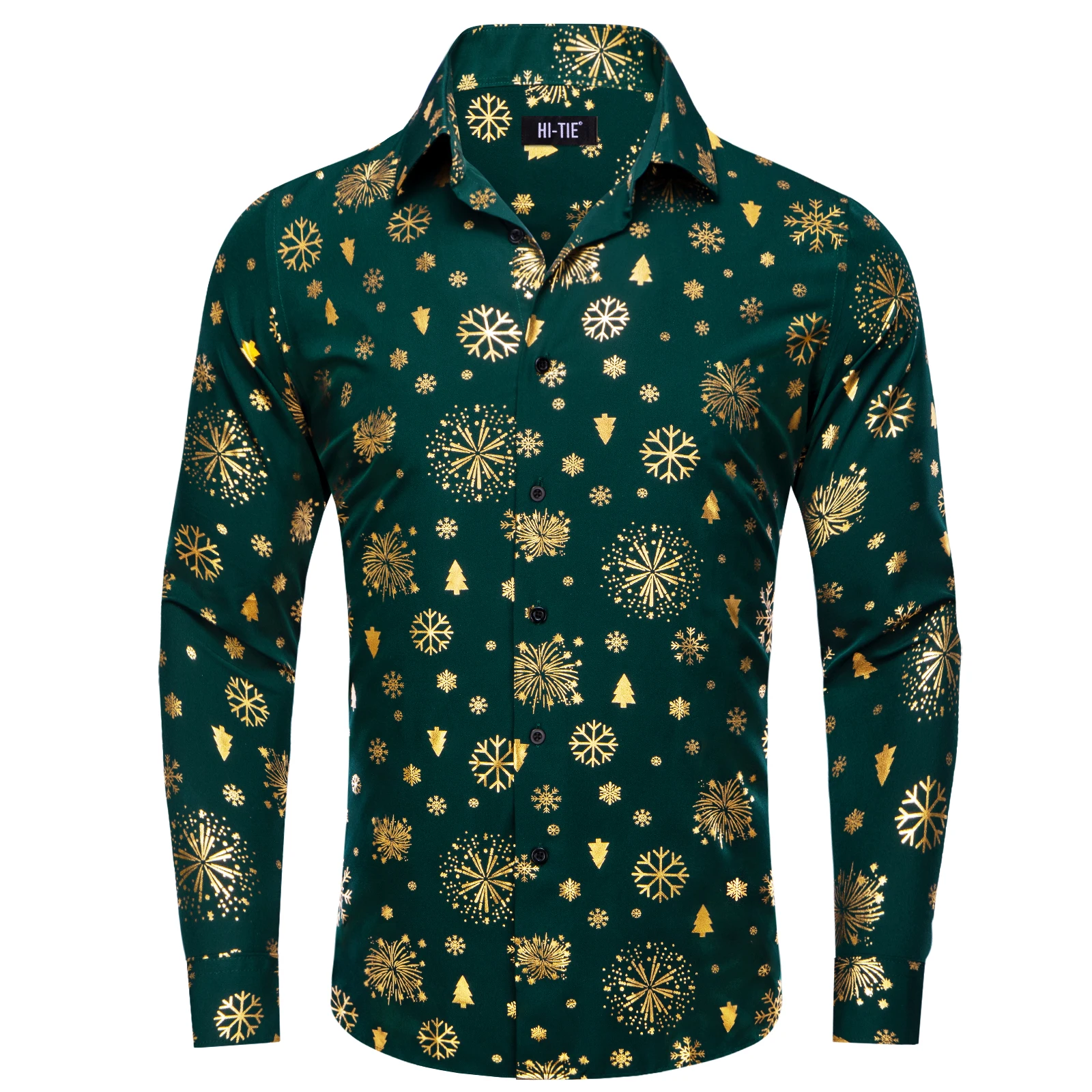 Hi-Tie Black Red Snowflake Mens Shirts Long Sleeve Dress Shirt Blouse for Male Gift Party Plaids Festival Xmas