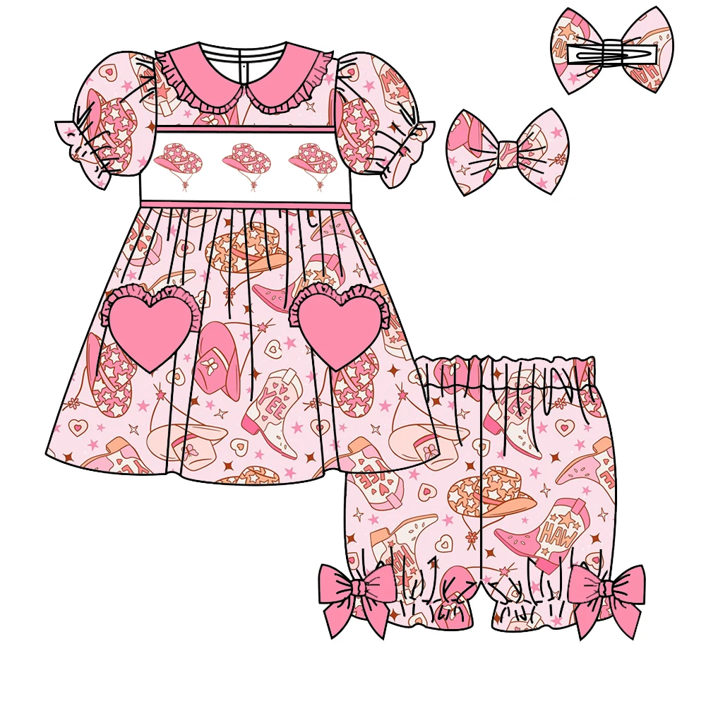 Valentine's Day love hat cartoon printed short-sleeved trousers girl suit shorts bow suit baby nightgown boutique children's set
