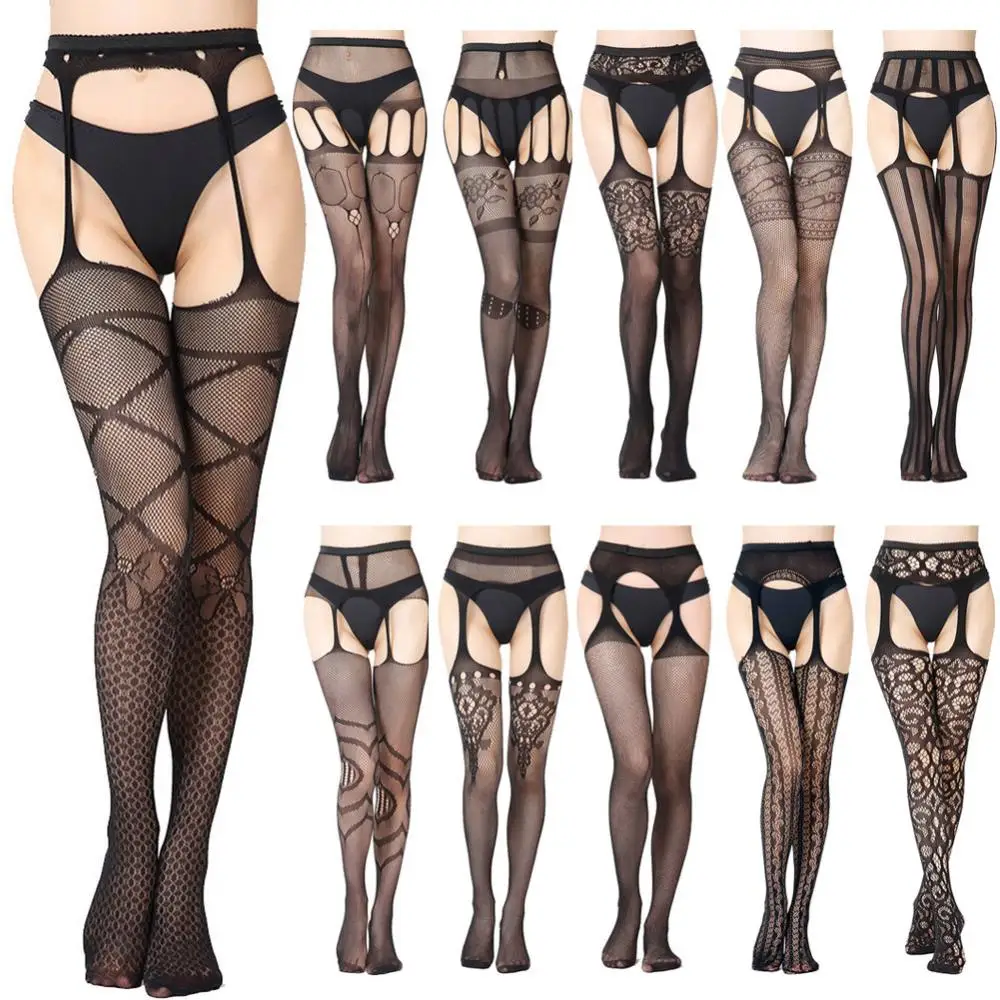 Smooth Suspender Open Crotch Elastic Stockings Pantyhose Erotic See Through Tights Women Lace Clubwear Sex