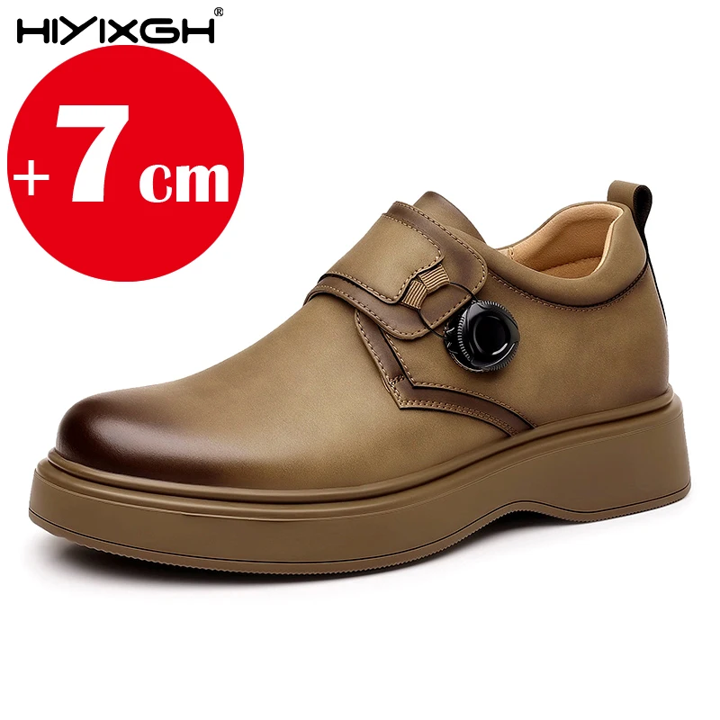 

Мужская повседневная кожаная обувь для увеличения роста 7 см, повседневная офисная обувь с вращающейся пряжкой, удобная офисная обувь с подъемником
