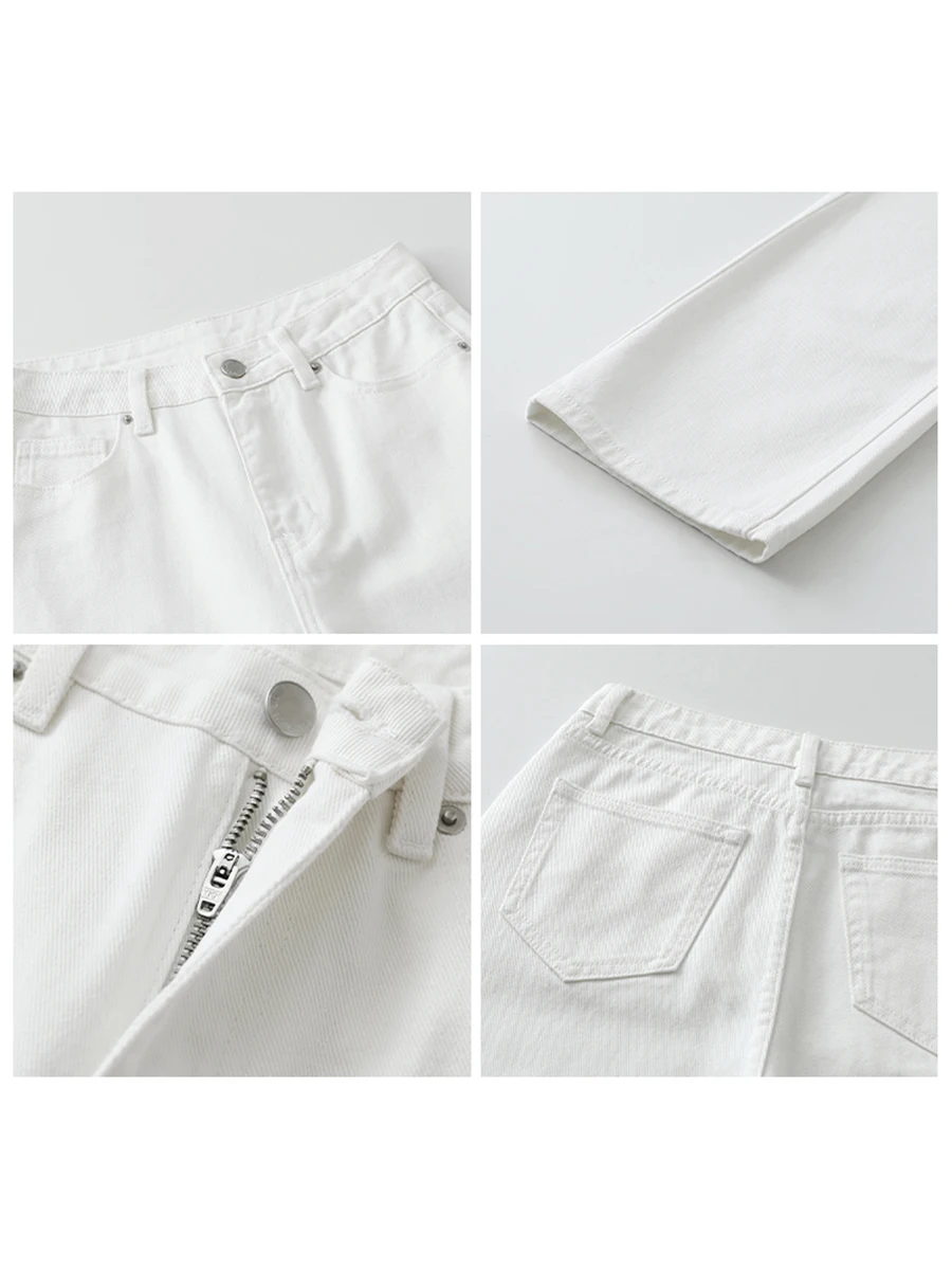 شيك فين النساء السراويل البيضاء ضئيلة عالية الخصر القطن مستقيم الساق عادية سليم الساق الجينز فتاة بنطلون ربيع الخريف 2025 #4