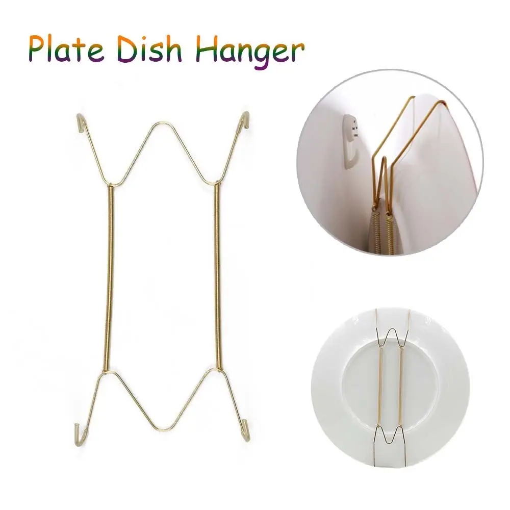 Metal Golden Dish Art Fixed Invisible Hook Securing clip Plate Dish Hanger Decoration Crafts Dish Spring Holder