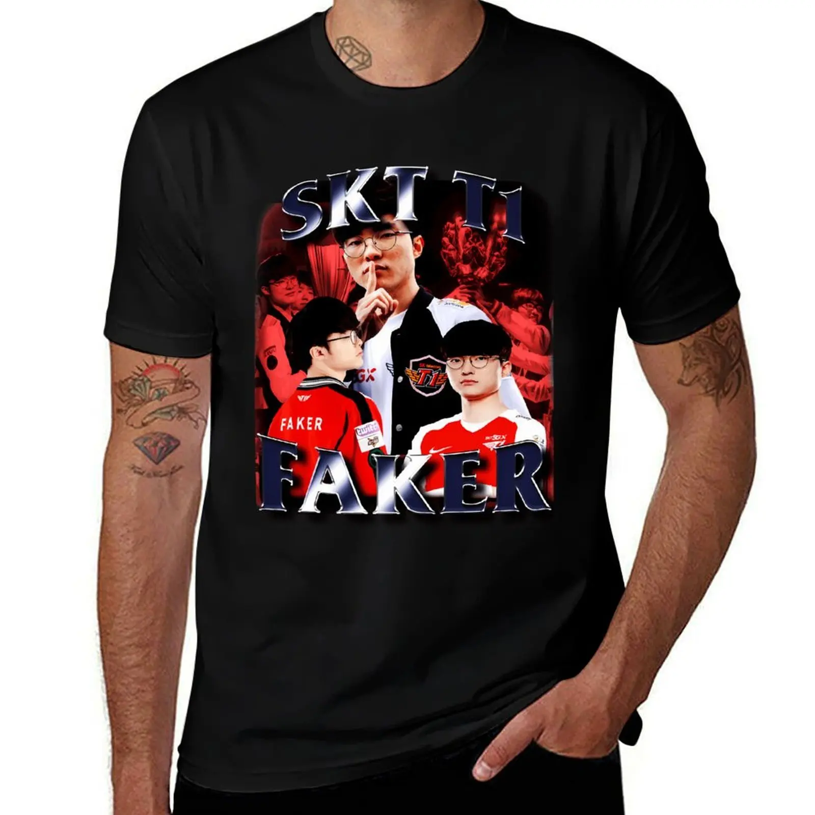 Skt T1 Faker Bootleg футболка рубашки футболка с рисунком большие размеры топы аниме рубашка корейская мода мужские футболки