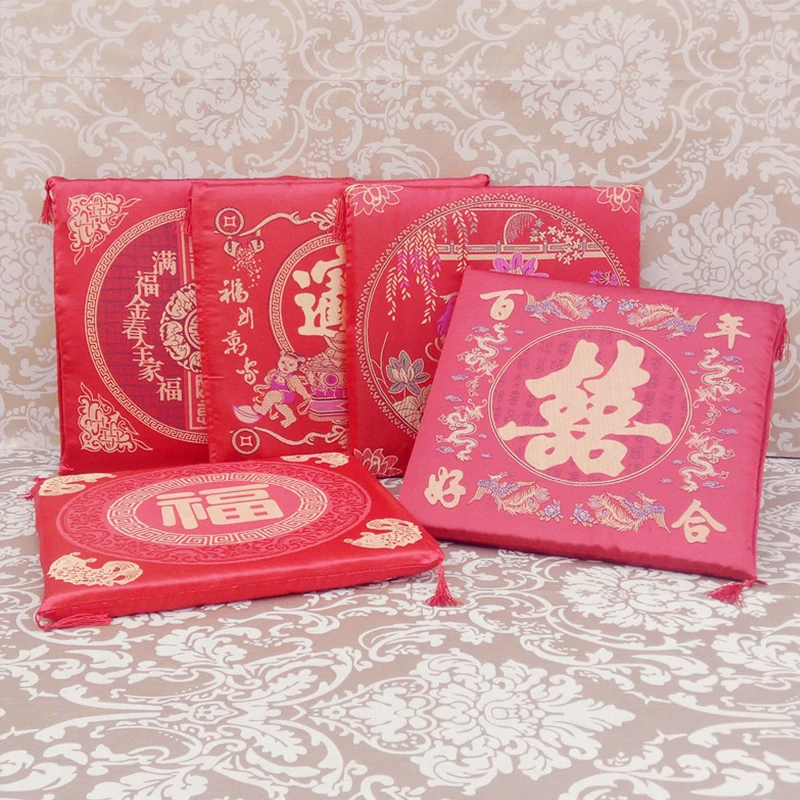 Chinese Style Seat Cushion Red Valentine\'s Day Wedding Blessing Kneel Cushion Square Bay Window Sofa Back Pillows Home Decor