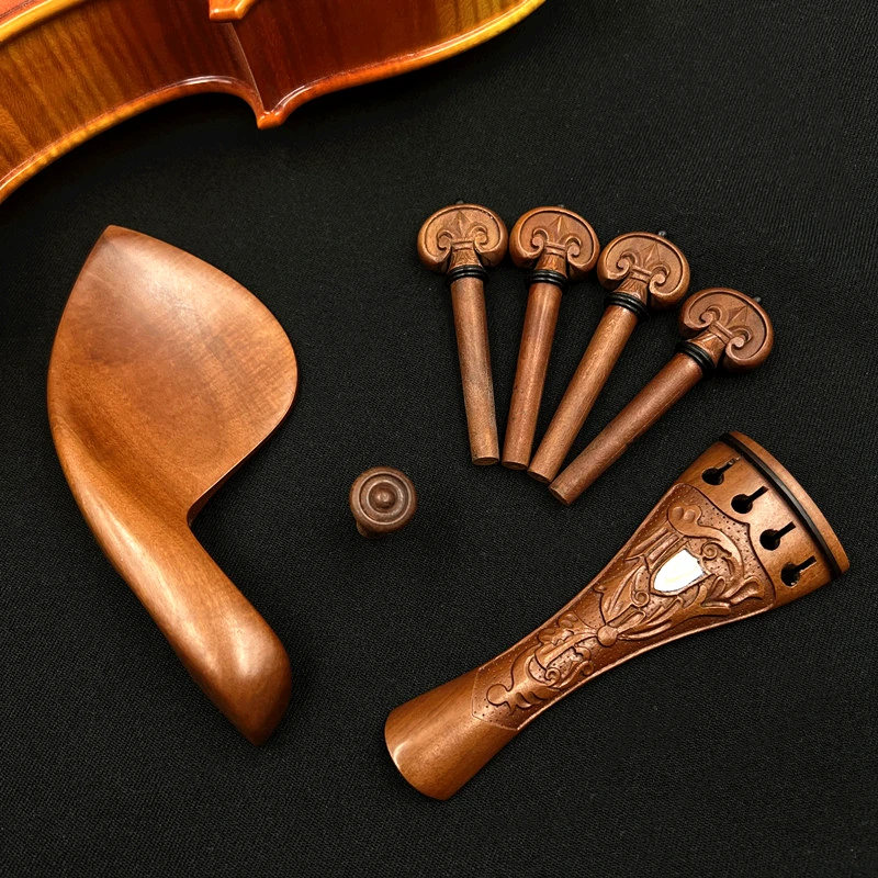 1 set violin 4/4 Carved patterns ebony wood accessories parts fittings,Tailpiece+Tuning pegs+Endpins+Chin rest/Chin Holder