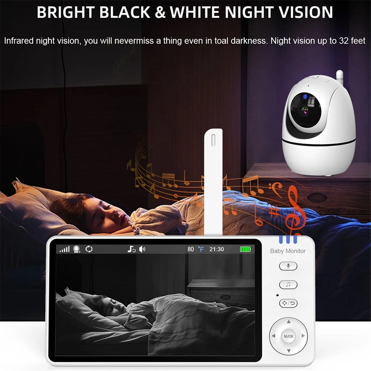 5 Inch Video Baby Monitor Indoor Two-Way Audio Mother Kids Surveillance 2.4G Mini PTZ Home Security Cam