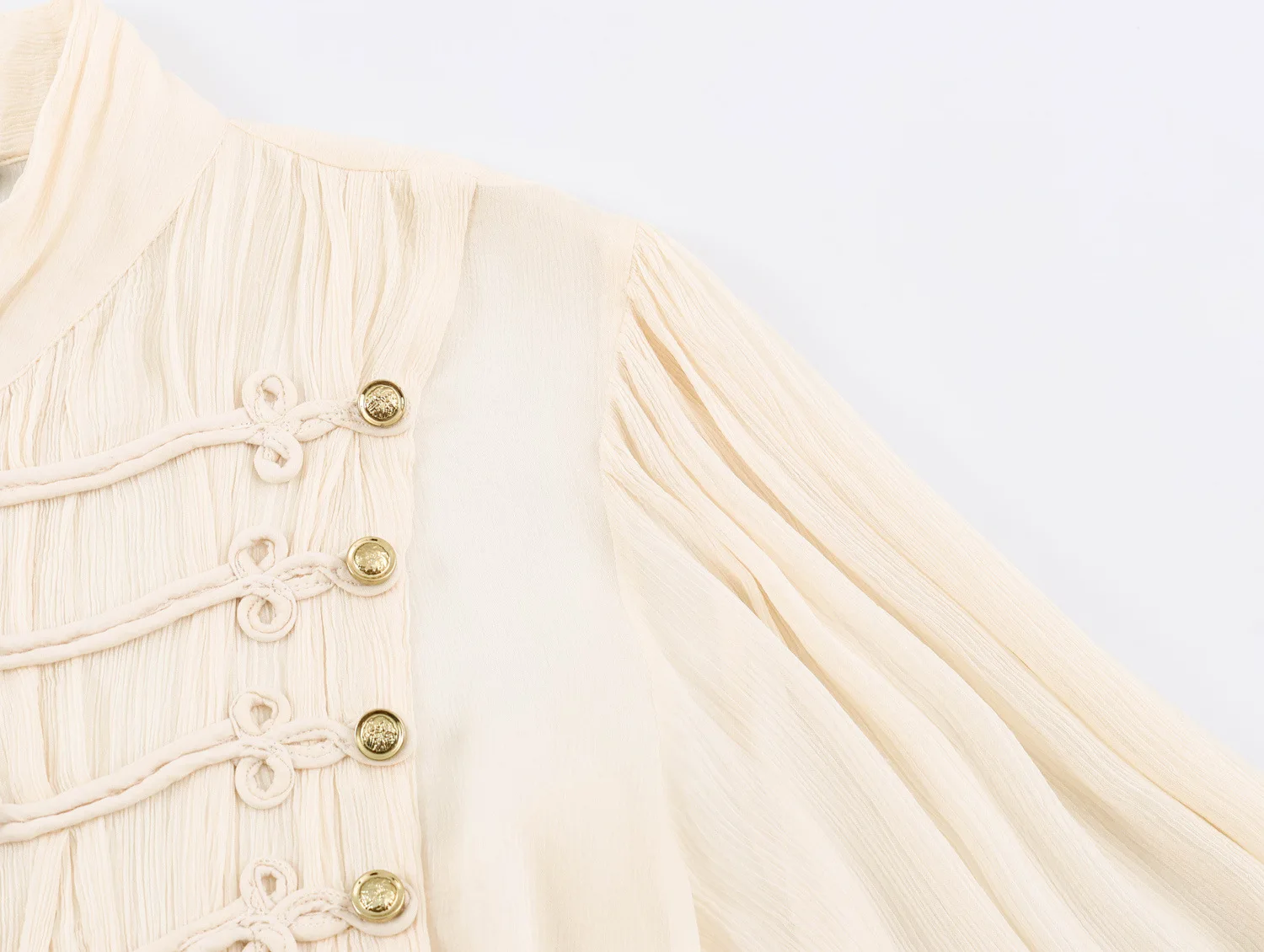 Herbst Neue Vintage Transparente Chiffon-Bluse Schicker Stehkragen Einreihige Langarm-Hemden Elegante Weiße Hemden für Bürodamen – Detail 5